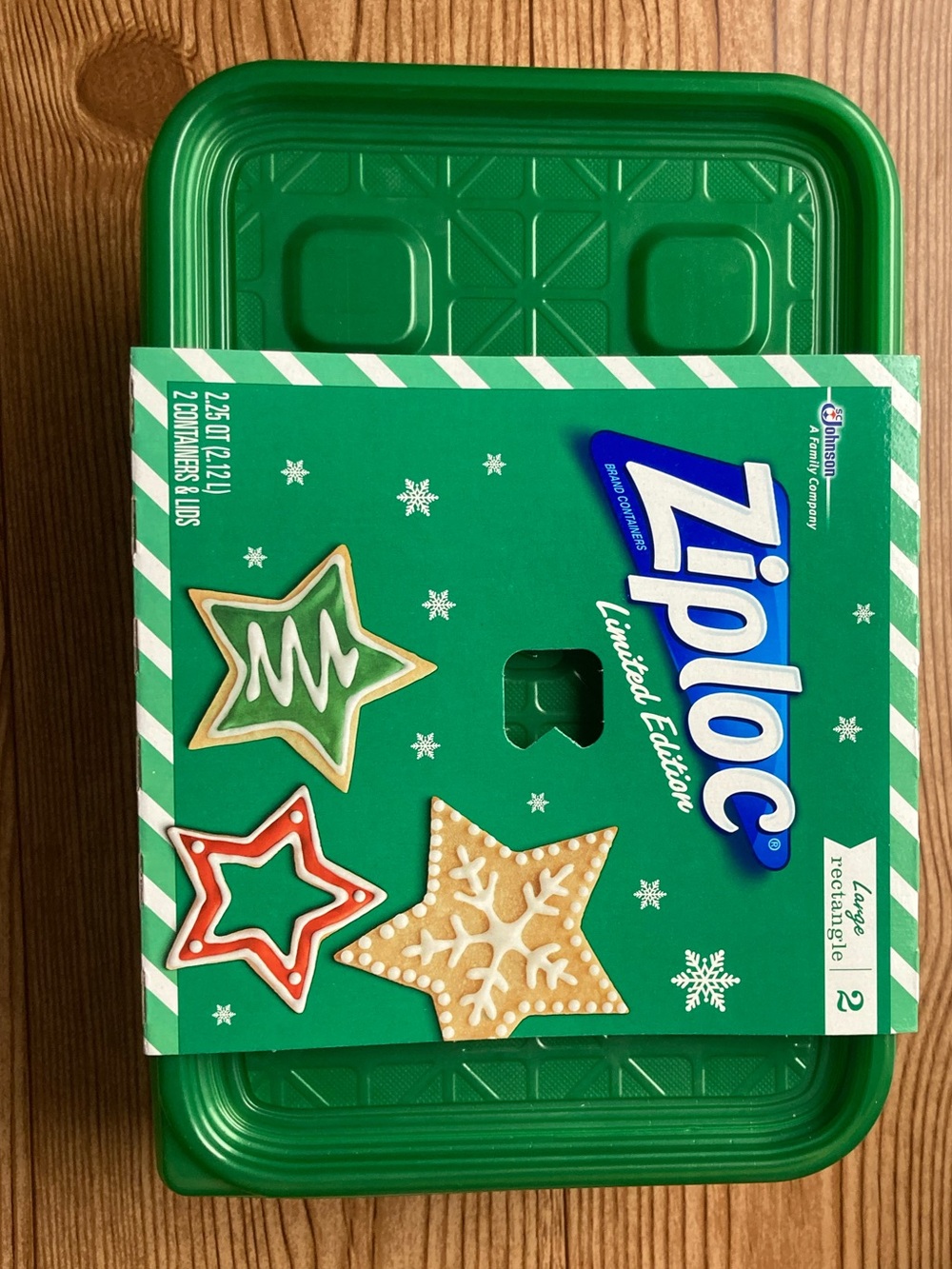 Ziploc Limited Edition Holiday Rectangle Containers Green 2 Count 2.25 qt NEW
